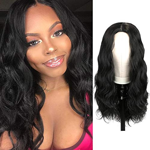 Hanne Fashion Long Wavy Wigs Black Wig Natural Body Wave Middle Part Synthetic Wigs Heat Resistant Fiber Daily Cosplay Party Wig for Women Hanne Fashion Long Wavy Wigs Black Wig Natural Body Wave Middle Part Synthetic Wigs Heat Resistant Fiber Daily Cosplay Party Wig for Women