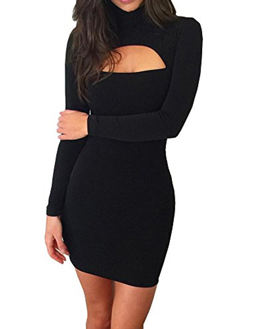 Haola Womens Long Sleeve Cut Out Front Sexy Club Bodycon Dress Party Mini Bandage Dress L Black Haola Womens Long Sleeve Cut Out Front Sexy Club Bodycon Dress Party Mini Bandage Dress L Black