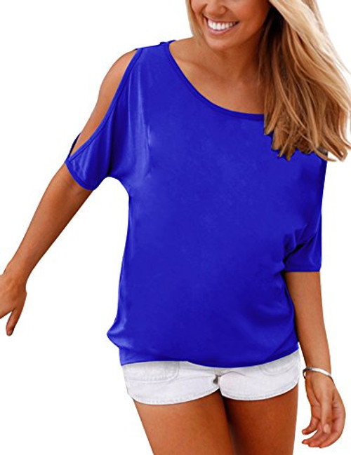 Haola Womens Summer Casual T Shirts Cold Shoulder Short Sleeve Blouse Solid Cute Tops XL Blue Haola Womens Summer Casual T Shirts Cold Shoulder Short Sleeve Blouse Solid Cute Tops XL Blue
