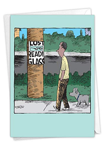 NobleWorks  Lost Reading Glasses - Humorous Happy Birthday Card with Envelope - Cartoon Notecard C3277BDG
