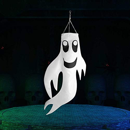 Ghost Halloween Decorations Halloween Windsock Flag Hanging Ghost Windsock Spook Halloween Tree Decoration White Shaking Ghost Windsock for Front Door