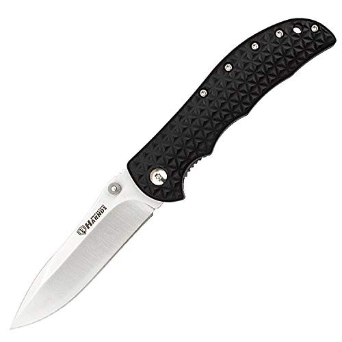 Harnds Knight Folding Knife with 8Cr14MoV Stainless Steel Blade Pocket Knife with Glass-Reinforced Nylon Handle -black-