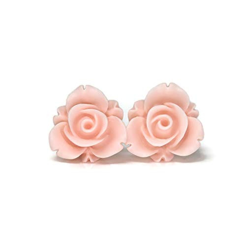 Plastic Post Rose Bud Earrings for Metal Sensitive Ears  13mm Matte Pale Pink