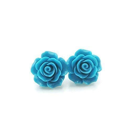 Large Rose Earrings on Plastic Posts for Metal Sensitive Ears  Blue