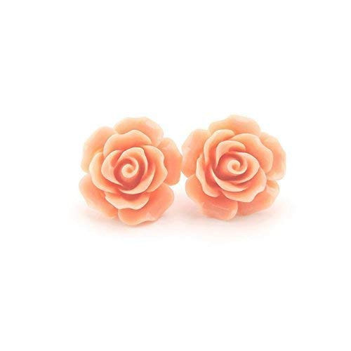 Large Rose Earrings on Plastic Posts for Metal Sensitive Ears  Coral
