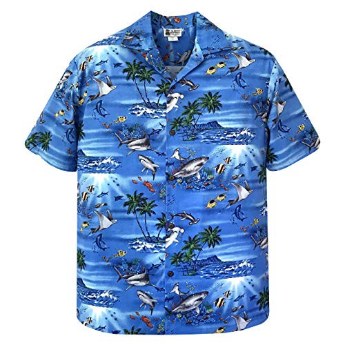 2XL Blue Great White Hammerhead Shark Stingray Hawaiian Shirt