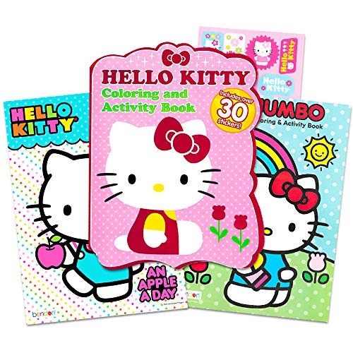 Hello Kitty Set of 3 Jumbo Coloring and Activity Books with Stickers for Kids Girls Boys