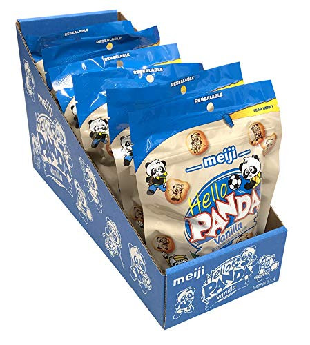 Meiji Hello Panda Cookies  Vanilla Crème Filled - 7 Oz  Pack of 6 - Bite Sized Cookies with Fun Panda Sports
