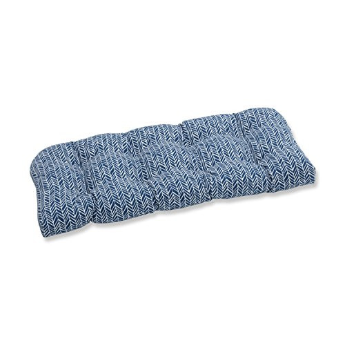 Pillow Perfect Outdoor | Indoor Herringbone Ink Blue Wicker Loveseat Cushion
