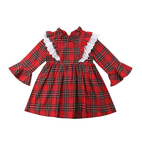 Toddler Baby Girl Plaid Christmas Dress Romper Ruffle Red Plaid Princess Dress Xmas Clothes Party Dress Fall Outfits-4-5Y  Baby Girl Plaid Dress G- Toddler Baby Girl Plaid Christmas Dress Romper Ruffle Red Plaid Princess Dress Xmas Clothes Party Dress Fall Outfits-4-5Y  Baby Girl Plaid Dress G-