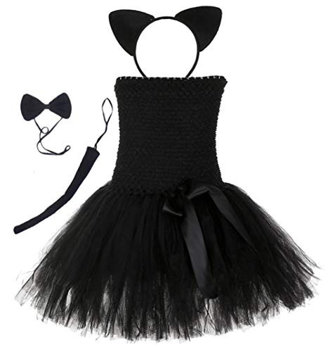 Tutu Dreams Mouse Cat Animal Costume for Girls 1-12Y Hallowen Dress Up Outfit -Cat-1  9-10 Years- Black