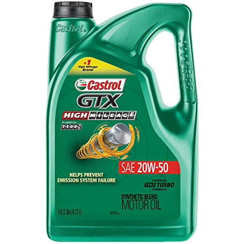 Castrol 03112 GTX High Mileage 20W-50 Synthetic Blend Motor Oil  5 Quart  3 Pack