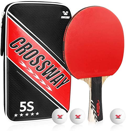 Number-one Table Tennis Bat Professional Ping Pong Racket Paddle with Case and 3 Ping Pong Balls Set 7-ply Zebra Wood Carbon Blade Bats for Intermedia