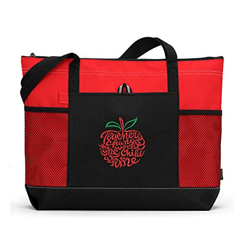 Teacher Change the World One Child at a Time Tote Bag with Mesh Pockets