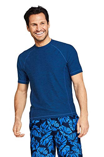 Lands End Mens Short Sleeve Swim Tee Rash Guard Vibrant Blue Space Dye Tall XX-Large