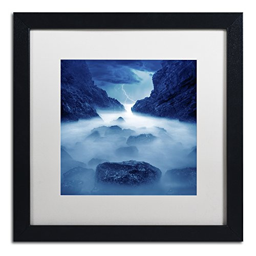 Tormenta en Ixtapa Blue by Moises Levy in White Matte and Black Framed Artwork, 16 by 16"