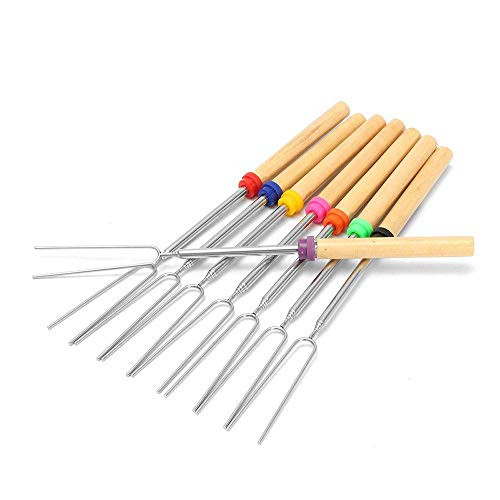 GFNet Camping Campfire Hot Dog Telescoping Roasting Fork Sticks Skewers BBQ Forks -Wood Color 4pcs-
