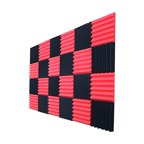 2 X 12 X 12 24 Pack Acoustic Foam Panels  Studio Wedge Tiles Acoustic Foam Sound Absorption Wedges Studio Treatment Wall Panels -Black-Red-