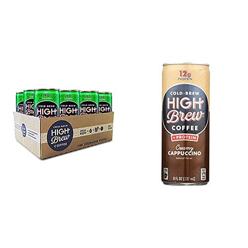 High Brew Cold Brew Coffee Dark Chocolate Mocha  8 Fl Oz Can  Pack of 12 and High Brew Coffee Cold Brew Coffee Creamy Cappuccino Plus Protein  8 Fl Oz