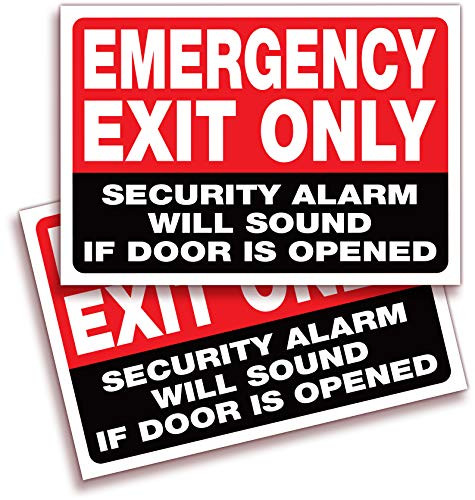 Emergency Exit Only  Security Alarm Will Sound if Door is Opened Signs Stickers  2 Pack 10x7 Inch  Premium Self-Adhesive Vinyl  Laminated nUV  Weath