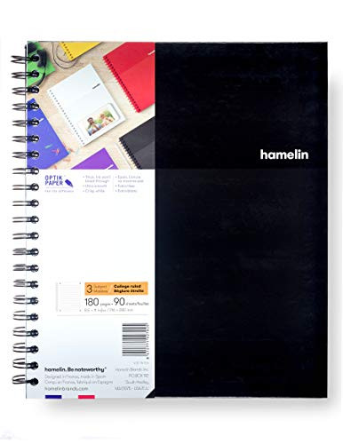 Hamelin 3 Subject 8-5x11 Hard Cover Double Wire Spiral Notebook College Ruled 180 Pages Midnight Black Scribzee-Enabled