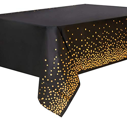 2 Pack Black Premium Rectangle Table Plastic Tablecloth  Party Table Cloths Disposable  54 x 108 inches  Gold Dots Rectangular Waterproof Table Cover