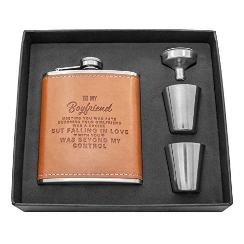 Personalized Engraved Hip Flask -7oz With Funnel- Stainless Steel Flask Sets  The Perfect Flasks For Liquor For Men Gift  Boyfriend Gift -Brown-To Boy