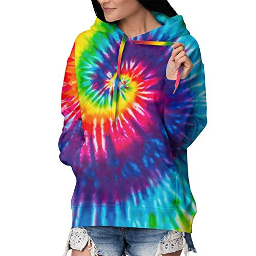 Losturban Colorful Tie Dye Womens Hoodie Sweatshirt Funny 3D Printed Graphic L Black