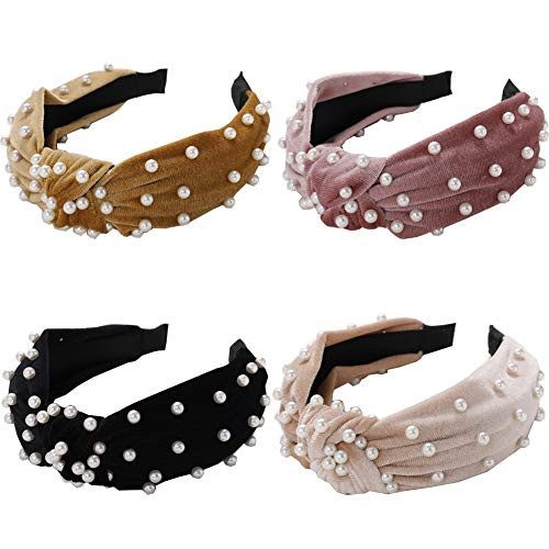 Headbands for Women 4 Pack Velvet Wide Headbands Knot Turban Headband Vintage Hairband with Faux Pearl Hair Hoop Headwrap Headwear for Women Girls Hai Headbands for Women 4 Pack Velvet Wide Headbands Knot Turban Headband Vintage Hairband with Faux Pearl Hair Hoop Headwrap Headwear for Women Girls Hai