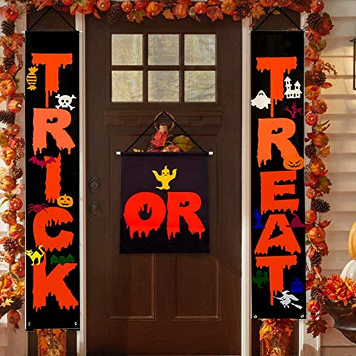 Halloween Banners Trick or Treat Outdoor Indoor Halloween Decorations Welcome Front Door or Indoor Home Decor Halloween Porch Decorations Outdoor Sign