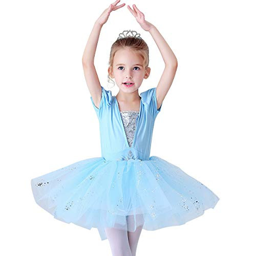 REXREII Toddler Girls Princess Ballerina Tutu Dress Frozen Elsa Fancy Dress Up Halloween Costume 5-6T Sky Blue