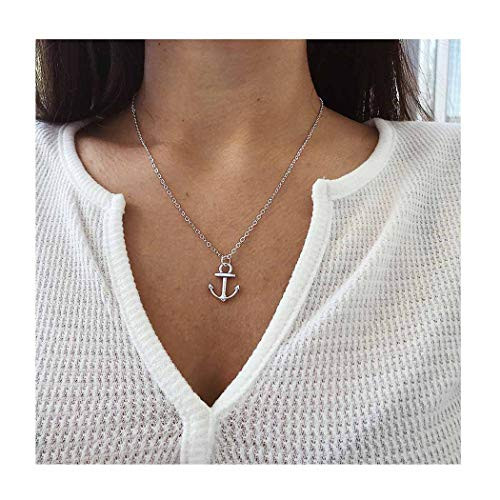 Tgirls Fashion Chain Necklace Ship Boat Anchor Pendant Necklaces Jewelry for Women and Girls -Silver-