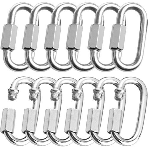 1-4 inch Stainless Steel Oval Quick Link Carabiner  12pcs M6 Quick Links Chain Connector  Heavy Duty Locking Carabiner for Outdoor Activities and Indo