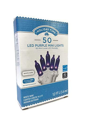 Holiday Time 50 Count Purple LED Mini Lights on White Wire