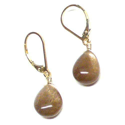 Honey Moonstone Teardrop Lever Back Earrings Gold-Filled