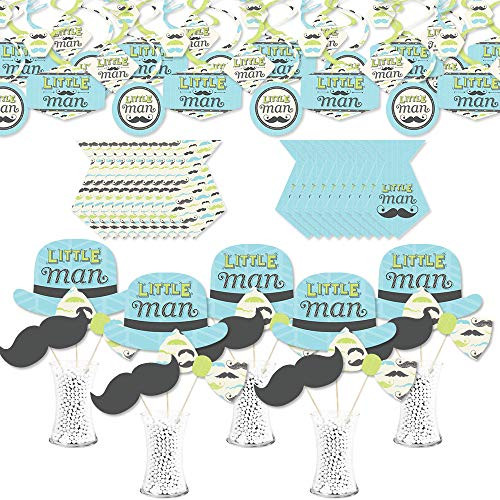 Big Dot of Happiness Dashing Little Man Mustache Party - Baby Shower or Birthday Party Decoration Supplies Kit - Swirls  Essentials  and Table Toppers
