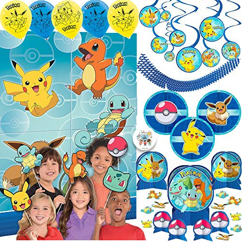 Classic Pokemon Birthday Party Decorations Pack With Pokemon Swirl Decorations  Scene Setter Wall Decorating Kit and Photo Props  Table Decorations  B