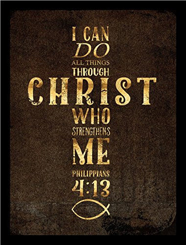 FRAMED I Can Do All Things Gold Foil Cross by Beth Albert 12x16 Art Print Poster Religious Art Bible Verse Philippians 4:13, I Can Do All Things Through Christ Who Strengthens Me