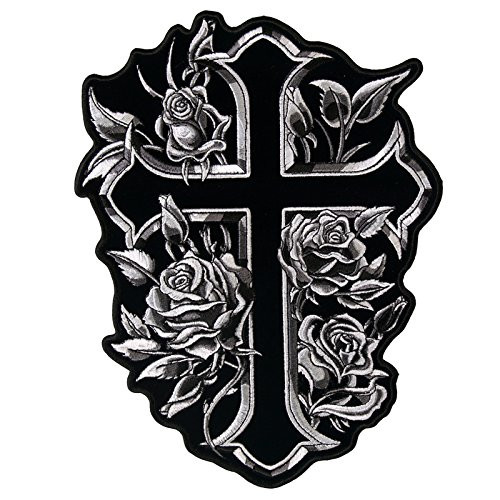 Hot Leathers Cross and Roses Patch -Multicolor  7 Width x 9 Height-