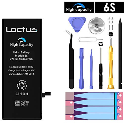 2200mAh High Capacity Battery for iPhone 6S with Complete Replacement Tool Kit, Adhesive Tape and Instructions Included by Loctus 24 Months Warranty