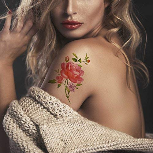 TAFLY Flower Tattoos Colorful Body Art Transfer Temporary Tattoo Sticker for Women 5 Sheets ?Pink?