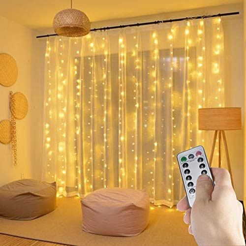 Window Curtain String Light 300 LED 8 Lighting Modes Fairy Lights Remote Control USB Powered Waterproof Lights for Indoor Outdoor Party Bedroom Weddin