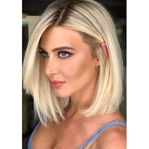 Kmously Ombre Bob Wig Short Blonde Wigs 14 Inches Brown Roots Side Part Short Straight Synthetic Wigs for Women Kmously Ombre Bob Wig Short Blonde Wigs 14 Inches Brown Roots Side Part Short Straight Synthetic Wigs for Women
