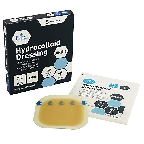 Medpride Hydrocolloid Wound Dressing Pads- 5-Pack  4 by 4 Sterile Adhesive Patches- Individually Packed  Highly Absorbent  Water-Resistant and Comfort