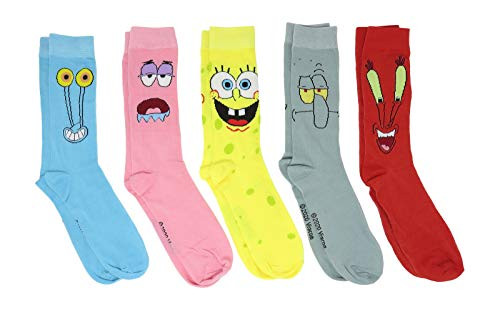 Hyp Spongebob Squarepants Characters Mens Crew Socks 5 Pair Pack