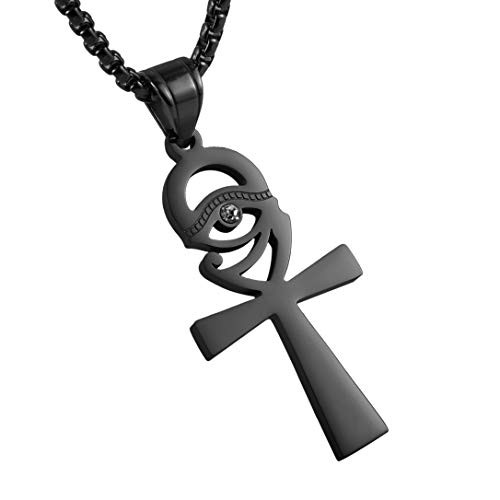 HZMAN Stainless Steel Ankh Necklace Eye of Horus Pendant Ancient Egyptian Symbol of Protection with 22-2 Inch Chain HZMAN Stainless Steel Ankh Necklace Eye of Horus Pendant Ancient Egyptian Symbol of Protection with 22-2 Inch Chain