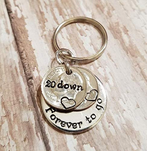 20 Down Forever To Go with Two 2000 Dimes Key Chain 20th Anniversary Gift for Him or Her
