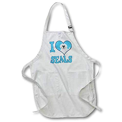 3dRose apr-102153-2 I Heart Love Seals Cartoon-Medium Length Apron with Pouch Pockets  22 by 24-Inch