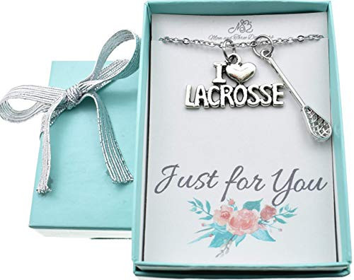 I Love Lacrosse necklace- Lacrosse jewelry- Lacrosse necklace- Lacrosse charms- Lacrosse stick- Lacrosse gift- Lacrosse coach-