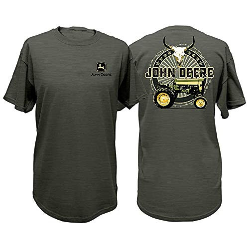 John Deere Mens Tractor Steer Head Short Sleeve T-Shirt-Olive-Large